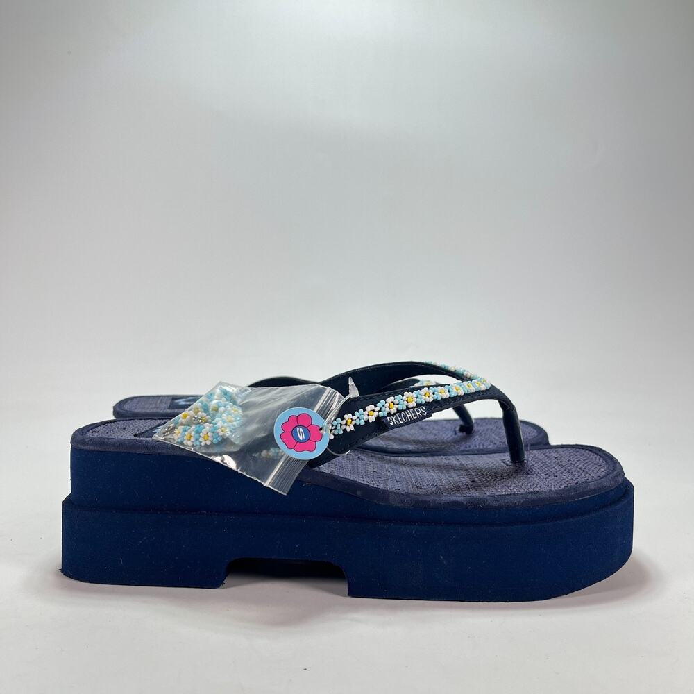 Skechers Cali Vinyasa Blue Thong Sandals Wild Daisies Flip Flops Women's Size 9M